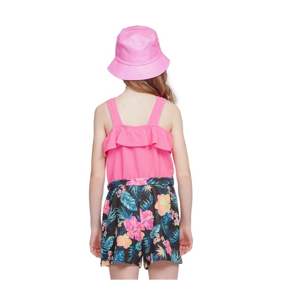 NWT Justice Girls Ruffle Hawaii Pink Orange Black Beach Romper Sz L 12/14 - Picture 7 of 9